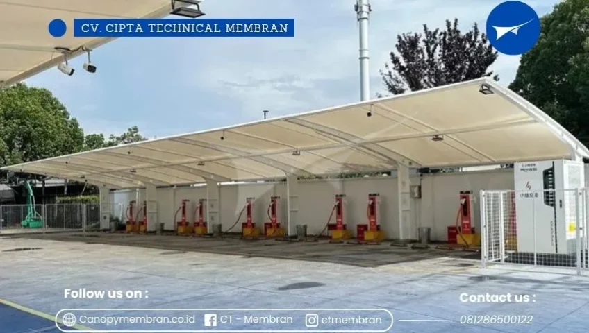 Pemasangan Kanopi Membran SPKLU