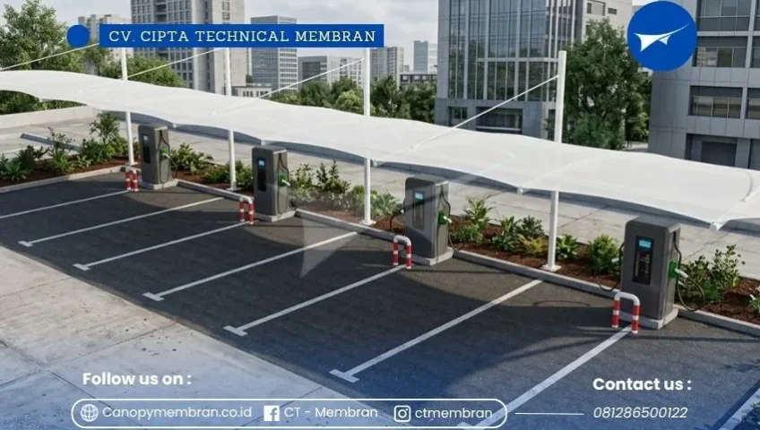 Kanopi Membran SPKLU Anti UV dan Tahan Hujan